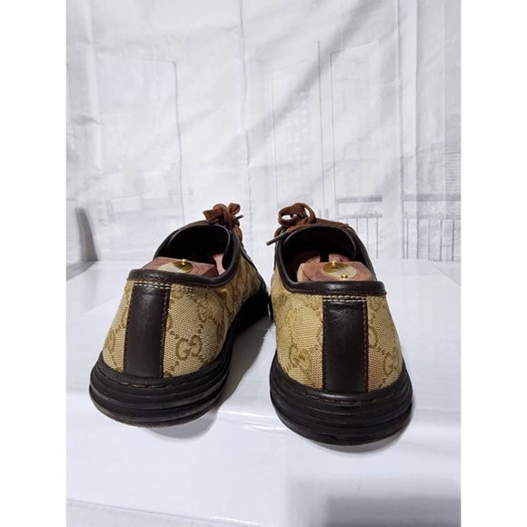 Authentic Gucci Leather And Monogram Canvas Lace Up Sneakers Brown/Beige Size 7. - Picture 11 of 16